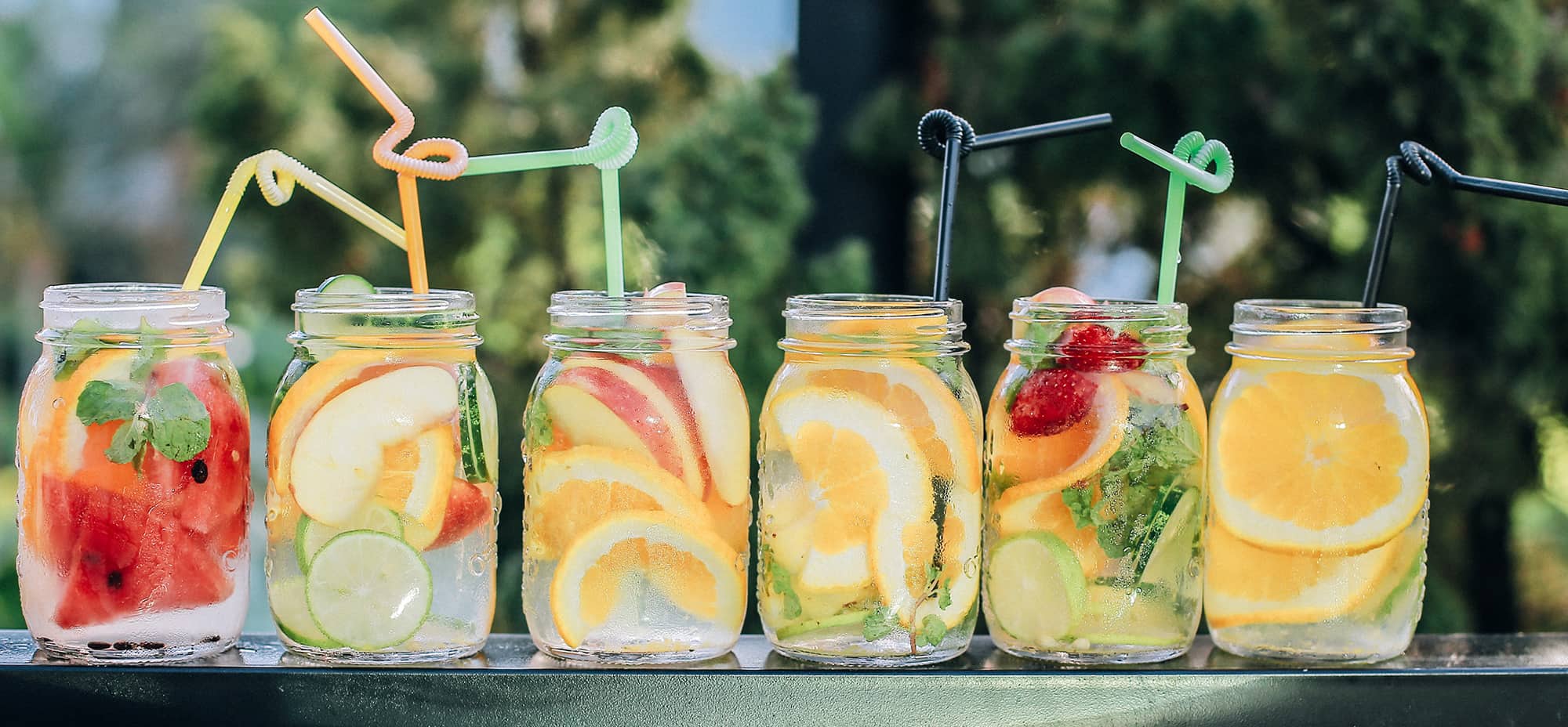 Six infused drinks lined-up